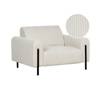 Sillón De Estilo Moderno Tapizado En Pana Con Respaldo Ajustable En Color Blanco Con Patas De Metal Askim - Blanco