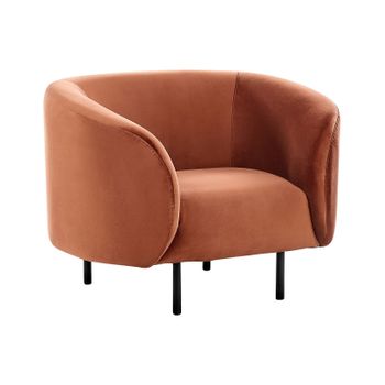 Sillón Curvo Moderno Art Deco Patas Negras Terciopelo Naranja Loen - Naranja