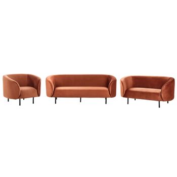 Conjunto De Sala De Estar Moderno Sofás De 2 Y 3 Plazas Sillón Patas Negras Terciopelo Naranja Loen - Naranja