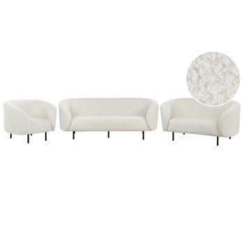 Conjunto De Sala De Estar 6 Plazas De Poliéster Blanco Negro Bouclé Patas Loen - Blanco