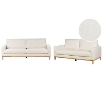 Conjunto De Sala De Estar Sofás 2 Plazas 3 Plazas Estilo Moderno Patas Madera Clara Bouclé Blanco Siggard - Blanco