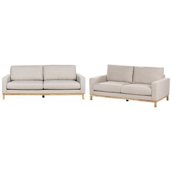 Conjunto De Sala De Estar Sofás 2 Plazas 3 Plazas Estilo Moderno Patas Madera Clara Tela Beige Siggard - Beige