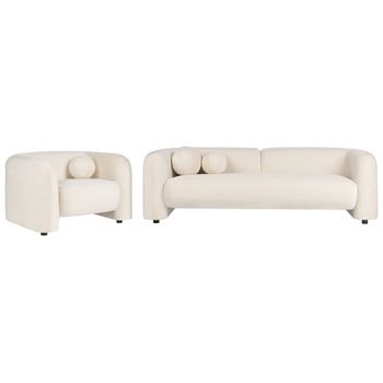 Conjunto De Sala De Estar 4 Plazas Sofá Y Sillón Moderno De Terciopelo Con Cojines Extra Blanco Crema Leiren - Blanco