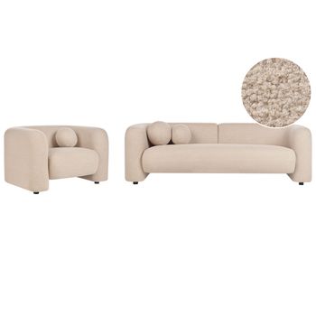 Conjunto De Sala De Estar 4 Plazas Sofá Y Sillón Moderno Con Cojines Extra De Bouclé Beige Leiren - Beige