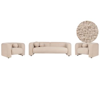 Conjunto De Sala De Estar 5 Plazas Sofá Y 2 Sillones Moderno Con Cojines Extra De Bouclé Beige Leiren - Beige