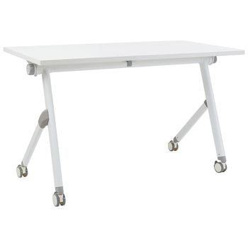 Escritorio Rectangular Moderno Plegable Con Ruedas Mesa Móvil Portátil Estructura Metálica 120 X 60 Cm Blanco Bendi - Blanco