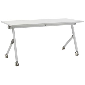 Escritorio Rectangular Moderno Plegable Con Ruedas Mesa Móvil Portátil Estructura Metálica 160 X 60 Cm Blanco Bendi - Blanco