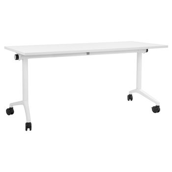 Escritorio Rectangular Moderno Plegable Con Ruedas Mesa Móvil Portátil Estructura Metálica 160 X 60 Cm Blanco Cavi - Blanco