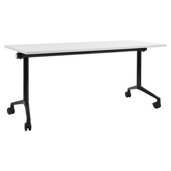 Escritorio Rectangular Moderno Plegable Con Ruedas Mesa Móvil Portátil Estructura Metálica 160 X 60 Cm Blanco Y Negro Cavi - Blanco