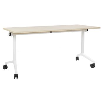 Escritorio Rectangular Moderno Plegable Con Ruedas Mesa Móvil Portátil Estructura Metálica 160 X 60 Cm Madera Clara Y Blanco Cavi - Madera Clara