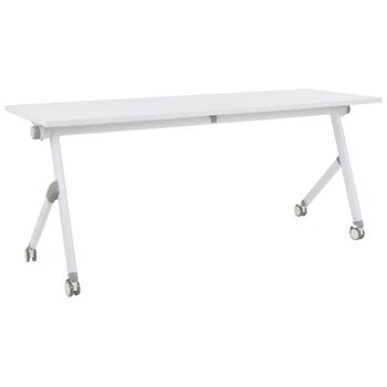 Escritorio Rectangular Moderno Plegable Con Ruedas Mesa Móvil Portátil Estructura Metálica 180 X 60 Cm Blanco Bendi - Blanco