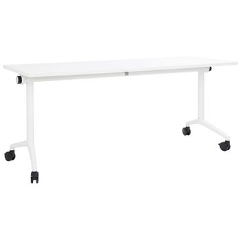 Escritorio Rectangular Moderno Plegable Con Ruedas Mesa Móvil Portátil Estructura Metálica 180 X 60 Cm Blanco Cavi - Blanco