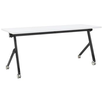 Escritorio Rectangular Moderno Plegable Con Ruedas Mesa Móvil Portátil Estructura Metálica 180 X 60 Cm Blanco Y Negro Bendi - Blanco