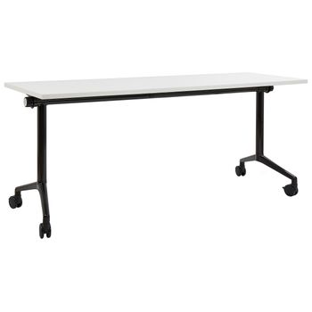 Escritorio Rectangular Moderno Plegable Con Ruedas Mesa Móvil Portátil Estructura Metálica 180 X 60 Cm Blanco Y Negro Cavi - Blanco