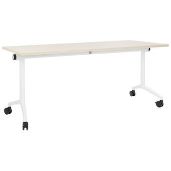 Escritorio Rectangular Moderno Plegable Con Ruedas Mesa Móvil Portátil Estructura Metálica 180 X 60 Cm Madera Clara Y Blanco Cavi - Madera Clara