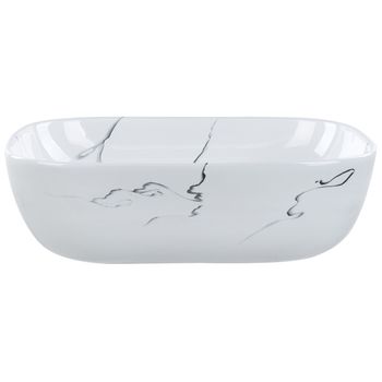 Lavabo Sobre Encimera Baño Cerámica Blanco Efecto Mármol 47 X 34 Cm Hopi - Blanco