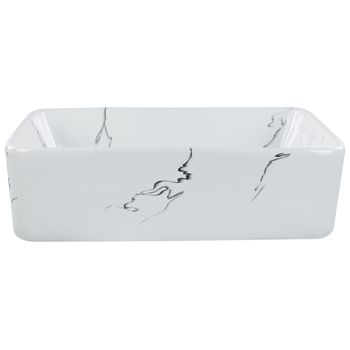 Lavabo Sobre Encimera Baño Cerámica Blanco Efecto Mármol 49 X 38 Cm Hopi - Blanco