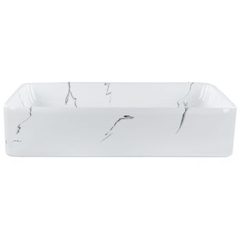 Lavabo Sobre Encimera Baño Cerámica Blanco Efecto Mármol 51 X 34 Cm Hopi - Blanco