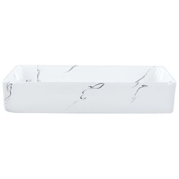 Lavabo Sobre Encimera Baño Cerámica Blanco Efecto Mármol 61 X 35 Cm Hopi - Blanco