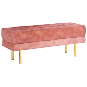 Banco Tapizado Decorativo Glamuroso Patas De Metal Dorado Estampado Liso Terciopelo Rosa Roseville - Rosa