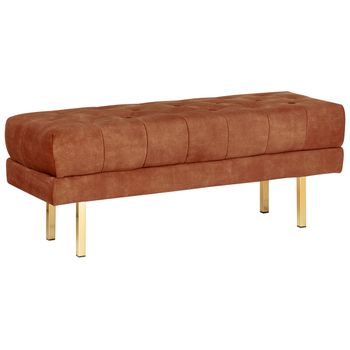 Banco Tapizado Decorativo Glamuroso Patas De Metal Dorado Estampado Liso Terciopelo Rojo Roseville - Rojo