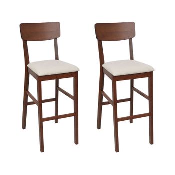 Conjunto De 2 Sillas De Bar Asiento Tapizado Madera Oscura Beige Claro Ambler - Madera Clara