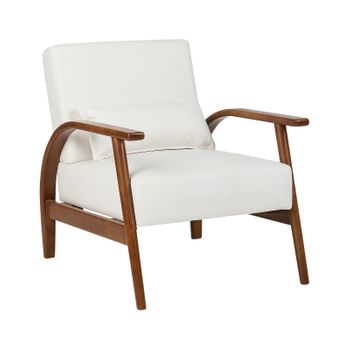 Sillón Fabricado En Piel Sintética De Estilo Retro Con Reposabrazos Y Patas De Madera Color Blanco Crema Skara - Madera Oscura