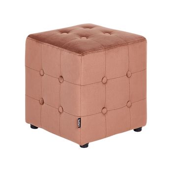 Puf Cubo Reposapiés Capitoné Dormitorio Sala De Estar Terciopelo Rosa Melocotón Wisconsin - Rosa