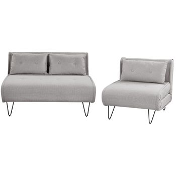 Conjunto De Sala De Estar 3 Plazas Cojines De Tela Gris Claro Vestfold - Gris