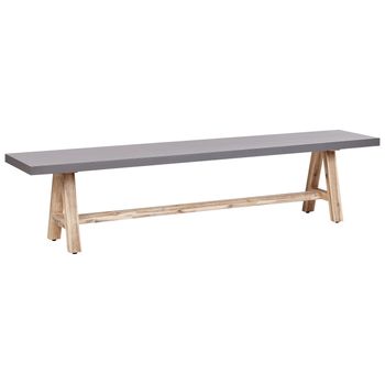 Banco De Jardín Moderno De Cemento 200 Cm Base De Madera De Acacia Estilo Industrial Gris Madera Clara Tonnare - Gris