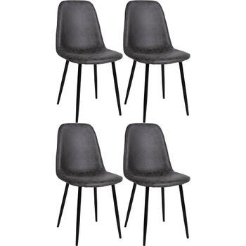 Clp Juego De 4 Sillas De Comedor Napier Simil Cuero Gris Oscuro 51x44x88 Cm