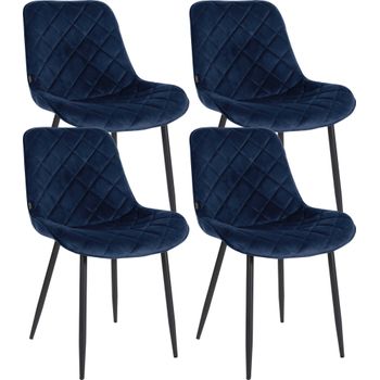 Clp Set De 4 Sillas De Comedor Springs En Terciopelo Azul 60x53x82 Cm