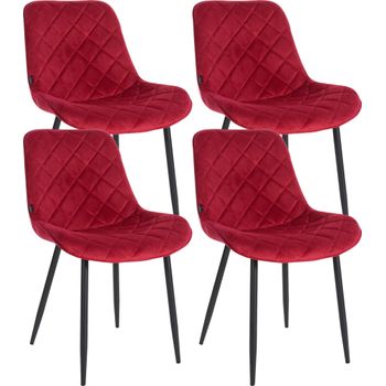 Clp Set De 4 Sillas De Comedor Springs En Terciopelo Rojo 60x53x82 Cm