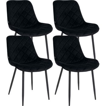 Clp Set De 4 Sillas De Comedor Springs En Terciopelo Negro 60x53x82 Cm