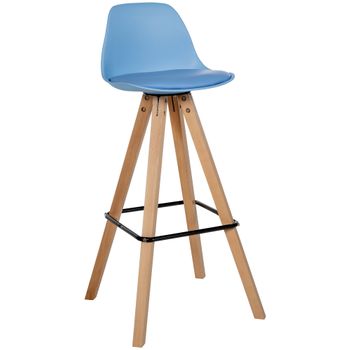 Clp Taburete De Bar Corbin De Polipiel Con Base De 4 Patas Cuadradas Simil Cuero Azul 44x38x99 Cm