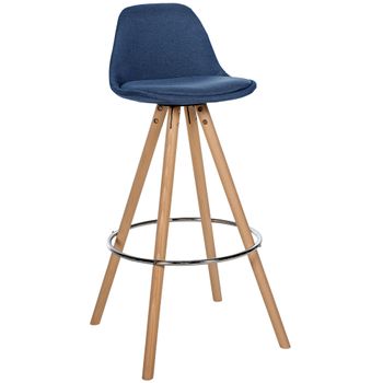 Clp Taburete De Bar Corbin De Tela Con Base De 4 Patas Redondas Azul 44x38x99 Cm