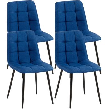 Clp Set De 4 Sillas De Comedor Tapizadas En Tela Azul 55x45x84 Cm