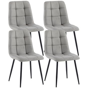 Clp Set De 4 Sillas De Comedor Tapizadas En Tela Gris Claro 55x45x84 Cm