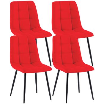 Clp Set De 4 Sillas De Comedor Tapizadas En Tela Rojo 55x45x84 Cm