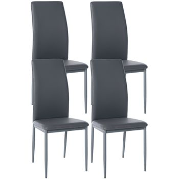 Clp Set De 4 Sillas De Comedor Savino Simil Cuero Gris 40x41.5x99 Cm