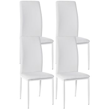 Clp Set De 4 Sillas De Comedor Savino Simil Cuero Blanco 40x41.5x99 Cm