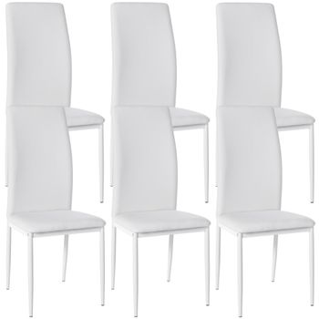 Clp Set De 6 Sillas De Comedor Savino Simil Cuero Blanco 40x41.5x99 Cm