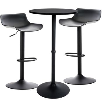 Clp Conjunto De 2 Taburetes De Bar & 1 Mesa Alta Fernie Plástico Negro 60x146x108 Cm