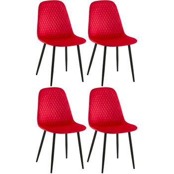 Clp Set De 4 Sillas De Comedor Giverny En Tela O Terciopelo Rojo 54x44x88 Cm