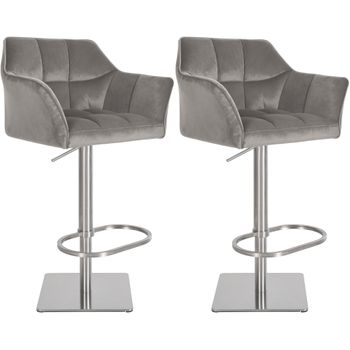 Clp Set De 2 Taburetes De Bar Damaso En Terciopelo Gris 45x64x88 Cm