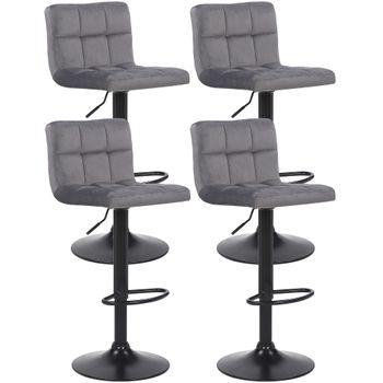 Clp Set De 4 Taburetes De Bar Feni En Terciopelo Gris 40x40x85 Cm