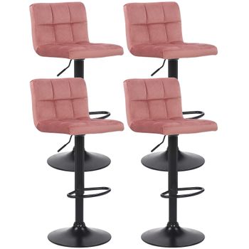 Clp Set De 4 Taburetes De Bar Feni En Terciopelo Rosado 40x40x85 Cm