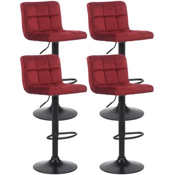 Clp Set De 4 Taburetes De Bar Feni En Terciopelo Rojo 40x40x85 Cm