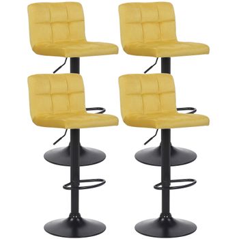 Clp Set De 4 Taburetes De Bar Feni En Terciopelo Amarillo 40x40x85 Cm