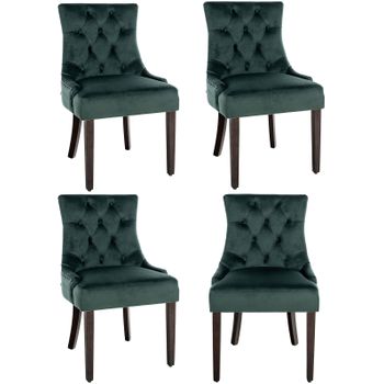 Clp Juego De 4 Sillas De Comedor Aberdeen En Terciopelo Verde Oscuro 58x55x92 Cm